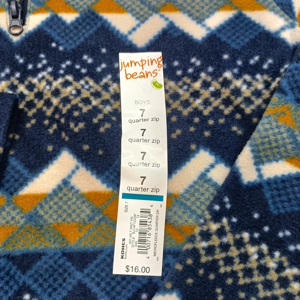 Jumping Beans Boys 7 Blue Fair Isle Microfleece Quarter Zip Pullover Mock‎ Neck